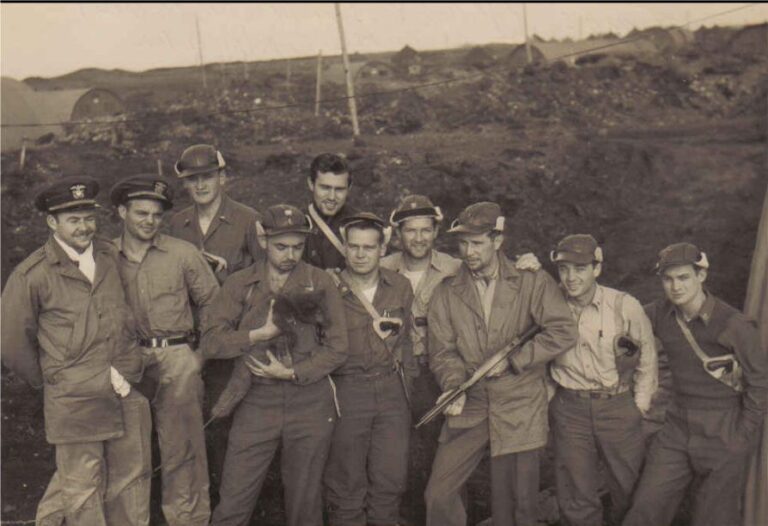 VB-139 officers, L-R: Lt. (jg) Clifford M Tambs, Lt. D.Dexter, Lt.(jg) Douglas M. Birdsall, Lt.(jg) Al F. Daniel, Ens. Charles R. Burbach, Lt. James H. Moore, Lt.(jg) Leo Meriwether, Lt.(jg) Claude E. McKinney, Lt.(jg) H. Roy Hastings, Lt. Walther S. Whitman