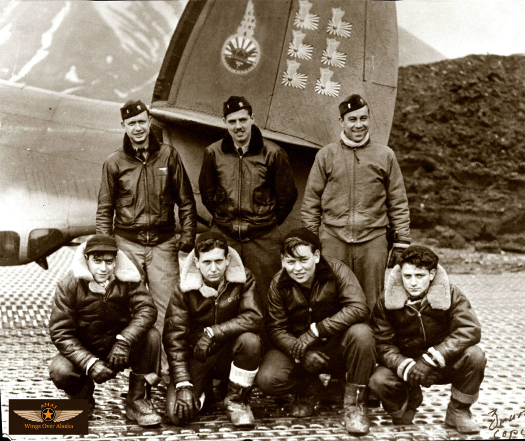 VB-139 Lt. Austin's crew by PV-1 BuNo 33110 Top row, L-R: Lt (jg) Verle C. Austin, pilot; Ens. J.J. Cooper, navigator; Lt.(jg) H.M. Jack, copilot Bottom row: ARM3/c L.P. Russo, radioman; AMM2/c W.Dean, gunner; AMM2/c J.N. Miller, plane captain; AMM2/c A.J. Ferranti, cameraman
Attu, May 1944