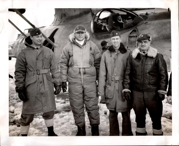 Lt Cmdr P.I. Stahl (CO VB-135), Cmdr L. Gehres (CO FAW4), Unk, Lt Cmdr Wm.R. Stevens (CO VB-139)